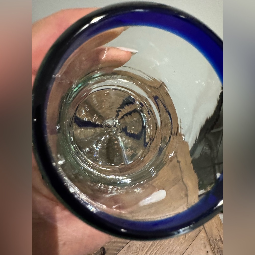 COBALT BLUE RIM TUMBLER HANDBLOWN GLASSES - SET OF 6 (10 OZ EACH - Picture 7 of 8